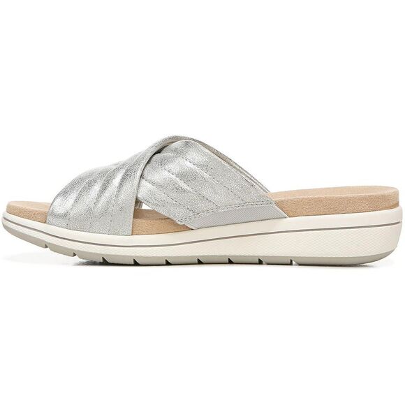 LifeStride Womens Panama Silver Faux Leather Slip On Slides Wedge Sandals New - Picture 3 of 3